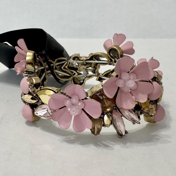 🌸🌸Vera Wang Simply Vera Pink Flowers/Rhinstones Bracelet Stretch Costume Jewelry - Picture 6 of 12